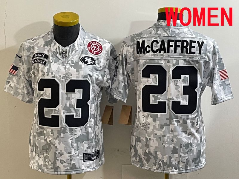 Women San Francisco 49ers #23 Mccaffrey Nike Arctic Camo 2025 Salute to Service Limited NFL Jersey style 5